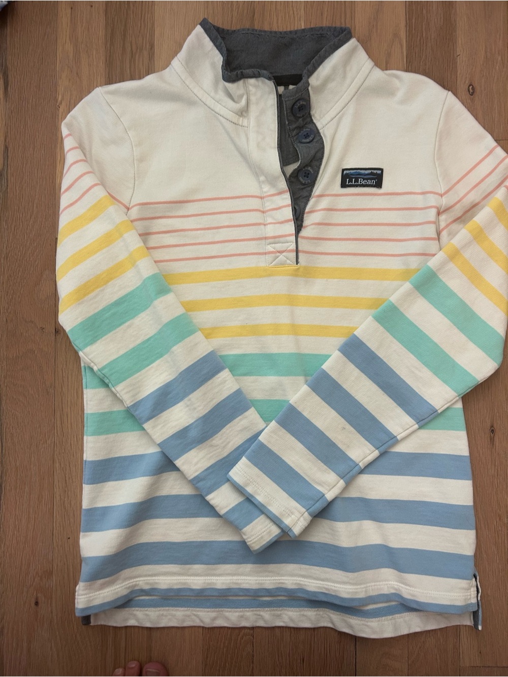 L.L. Bean Cream Multi-Stripe Long-Sleeve Pullover